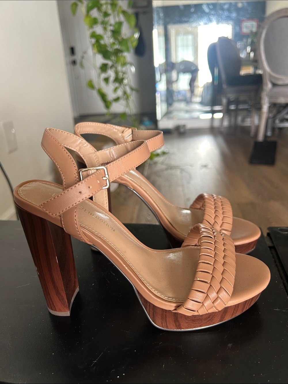 BCBGeneration Tan Braided Platform Sandals with Double Ankle Straps